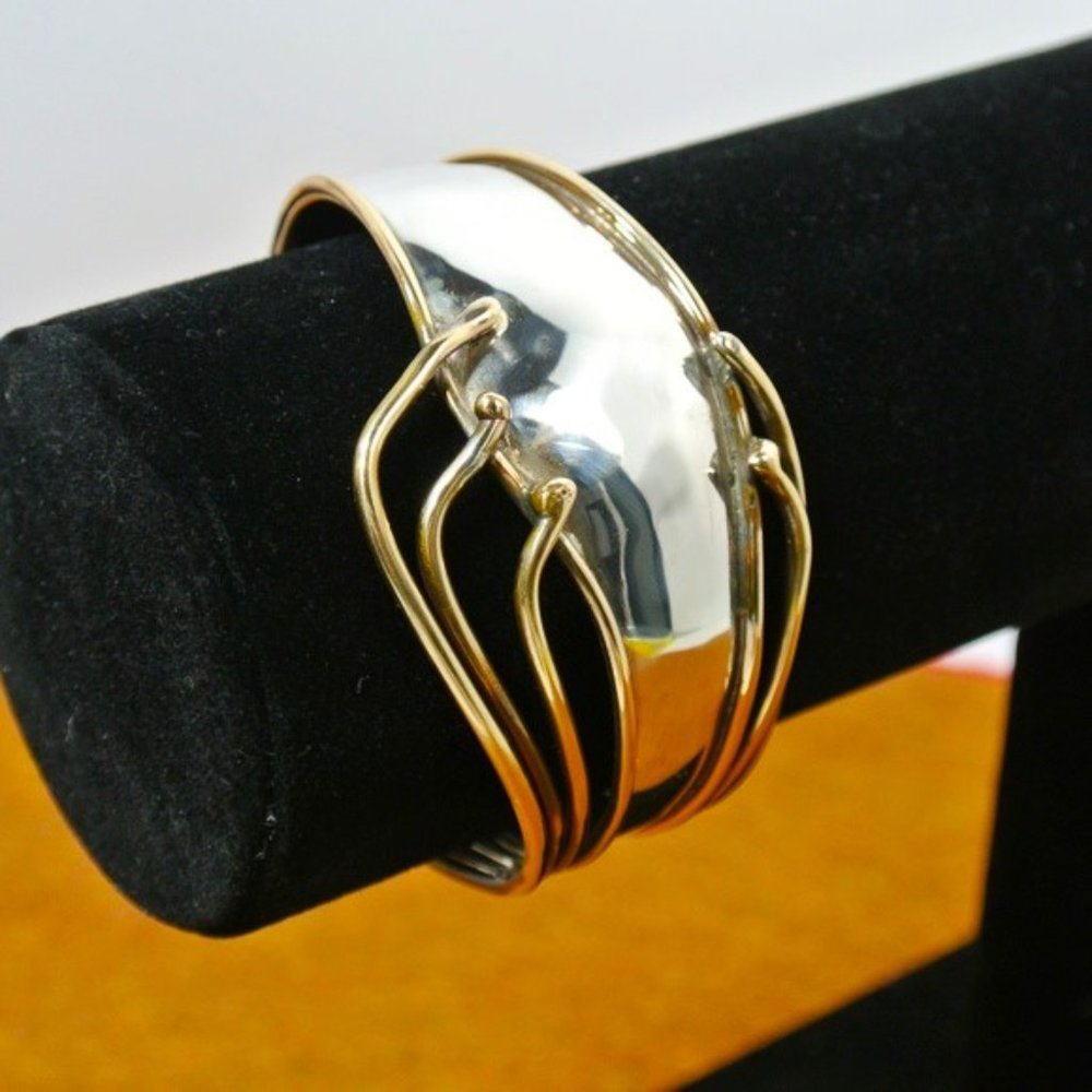 Sterling Silver and Brass Carrie Groves Modernist Cuff Bracelet